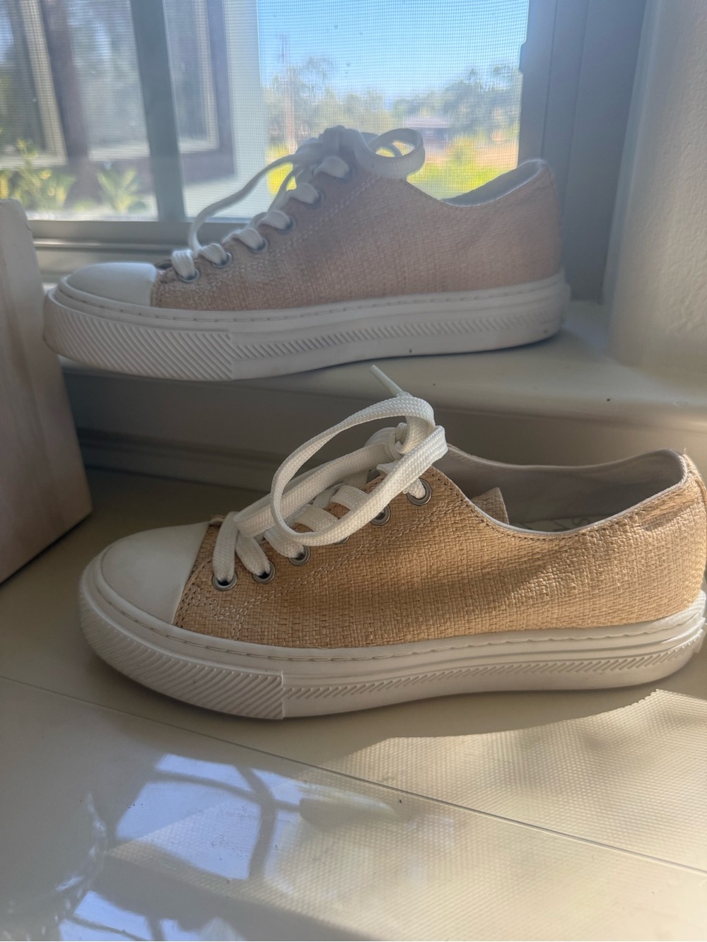 Stewart Weitzman Ollie Natural Raffia Woven Espadrille Sneakers Shoes 7.5